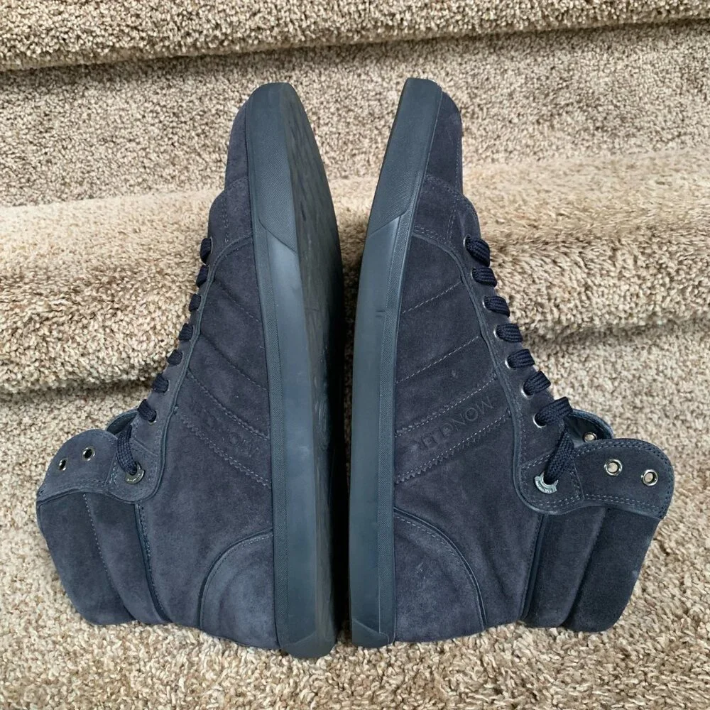 Moncler Men's Suede Blue Round-Toes Lace-Up High Top Sneakers . - Picture 11 of 15